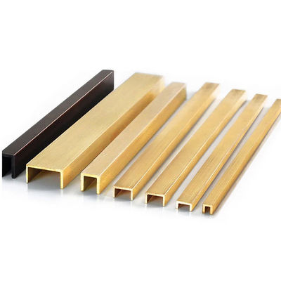 Profil Ekstrusi Brushed Brass Tile Trim 12mm Wall Transition U Shape